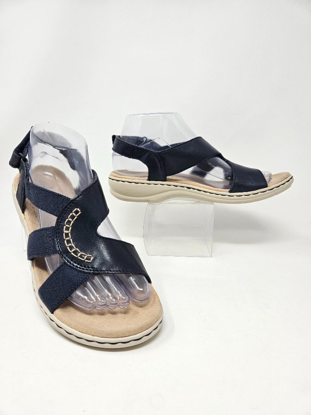 Clark's Collection Size 7.5W Navy Blue Leisa Joy Slingback Comfort Sandals EUC